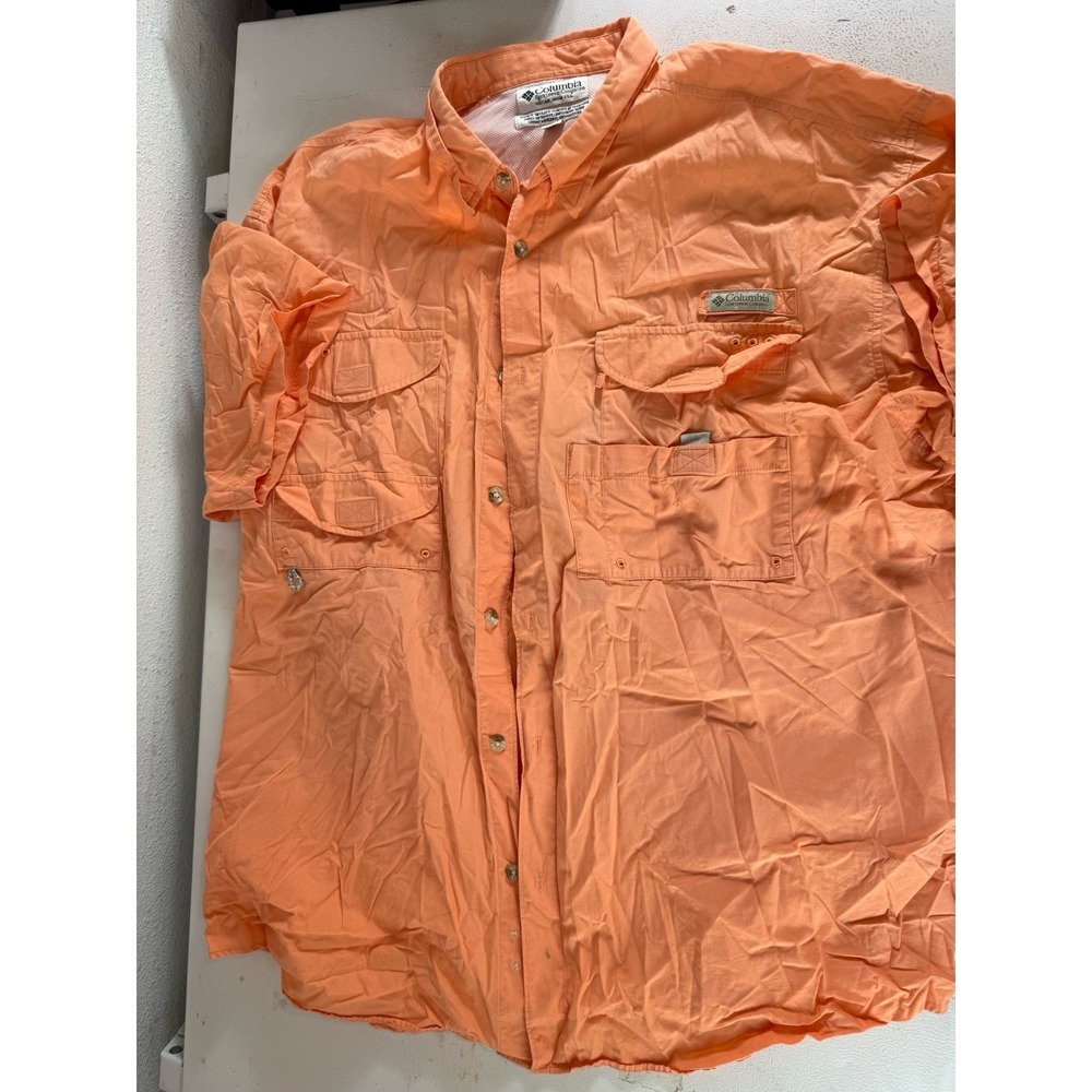 Mens Columbia PFG Long Sleeve Fishing Shirt Size XL ~Peach Vented Super Thin